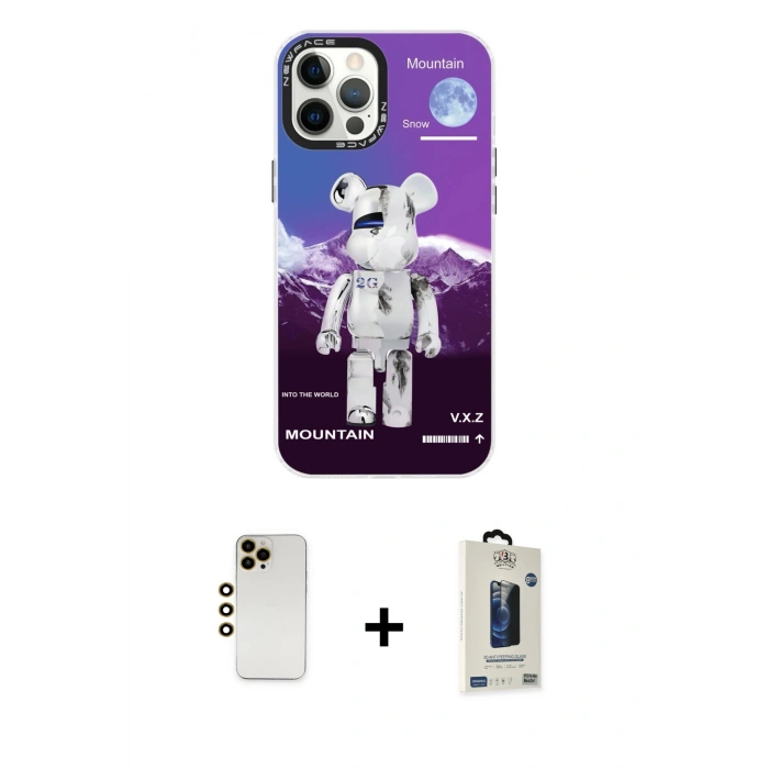 MARSİLYAN™- iPhone 12 Pro Max Kılıf Siluet Çizgi Koleksiyonu - Siyah Bilvis Hayalet Cam Ekran Koruyucu + Shine Kamera Lens - GD