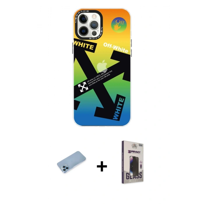 MARSİLYAN™- iPhone 12 Pro Max Kılıf Siluet Çizgi Koleksiyonu - Siyah Bilvis Hayalet Cam Ekran Koruyucu + Shine Kamera Lens Koruma Cam - MI