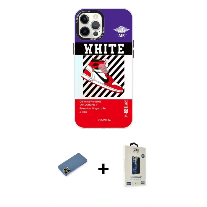 MARSİLYAN™- iPhone 12 Pro Max Kılıf Siluet Çizgi Koleksiyonu - Siyah Bilvis Hayalet Cam Ekran Koruyucu + Shine Kamera Lens Koruma Cam - GD