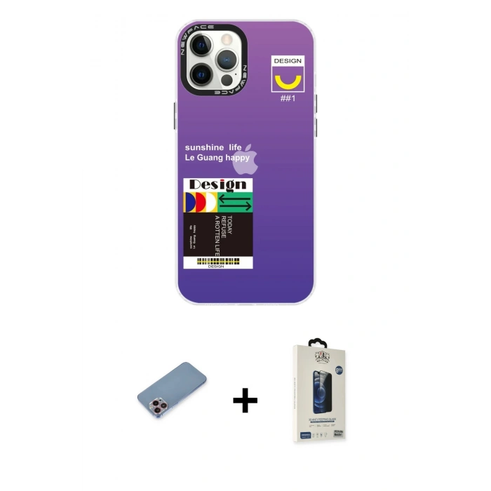 MARSİLYAN™- iPhone 12 Pro Max Kılıf Siluet Çizgi Koleksiyonu - Siyah Bilvis Hayalet Cam Ekran Koruyucu + Shine Kamera Lens Koruma Cam - PE