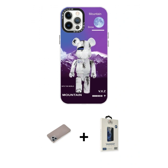 MARSİLYAN™- iPhone 12 Pro Max Kılıf Siluet Çizgi Koleksiyonu - Siyah Bilvis Hayalet Cam Ekran Koruyucu + Shine Kamera Lens Koruma Cam - SABE