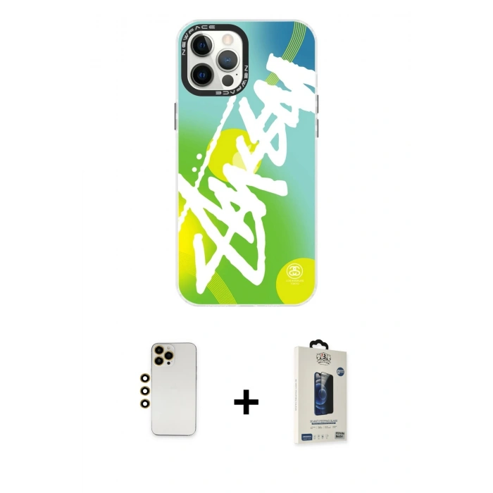 MARSİLYAN™- iPhone 12 Pro Max Kılıf Siluet Çizgi Koleksiyonu - Siyah Bilvis Hayalet Cam Ekran Koruyucu + Shine Kamera Lens - GD