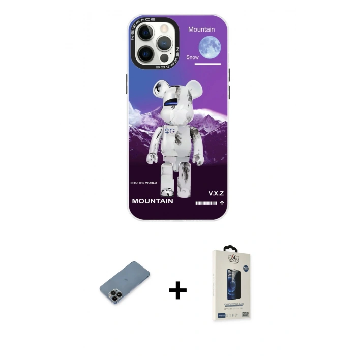 MARSİLYAN™- iPhone 12 Pro Max Kılıf Siluet Çizgi Koleksiyonu - Siyah Bilvis Hayalet Cam Ekran Koruyucu + Shine Kamera Lens Koruma Cam - SH