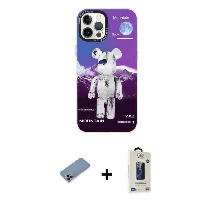MARSİLYAN™- iPhone 12 Pro Max Kılıf Siluet Çizgi Koleksiyonu - Siyah Bilvis Hayalet Cam Ekran Koruyucu + Shine Kamera Lens Koruma Cam - PE