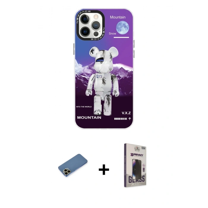 MARSİLYAN™- iPhone 12 Pro Max Kılıf Siluet Çizgi Koleksiyonu - Siyah Bilvis Hayalet Cam Ekran Koruyucu + Shine Kamera Lens Koruma Cam - GD