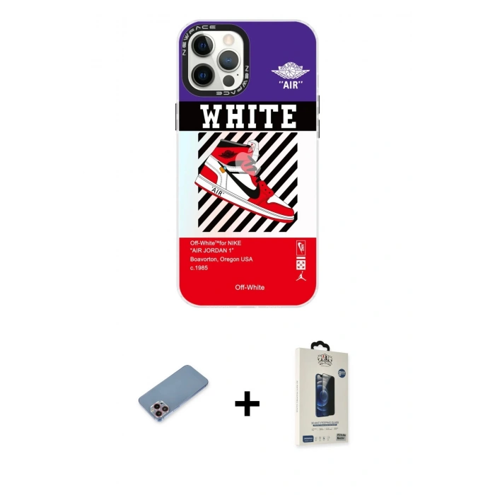 MARSİLYAN™- iPhone 12 Pro Max Kılıf Siluet Çizgi Koleksiyonu - Siyah Bilvis Hayalet Cam Ekran Koruyucu + Shine Kamera Lens Koruma Cam - PE