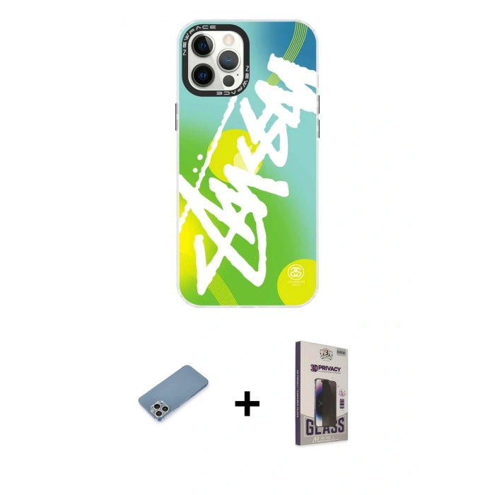 MARSİLYAN™- iPhone 12 Pro Max Kılıf Siluet Çizgi Koleksiyonu - Siyah Bilvis Hayalet Cam Ekran Koruyucu + Shine Kamera Lens Koruma Cam - GS