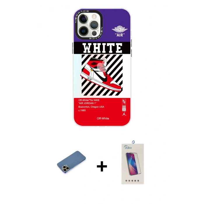 MARSİLYAN™- iPhone 12 Pro Max Kılıf Siluet Çizgi Koleksiyonu - Siyah Joko 5D Cam + Gold Shine Kamera Lens Koruma Cam
