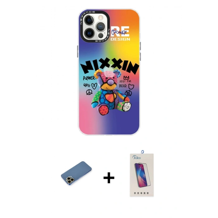 MARSİLYAN™- iPhone 12 Pro Max Kılıf Siluet Çizgi Koleksiyonu - Siyah Joko 5D Cam + Gold Shine Kamera Lens Koruma Cam