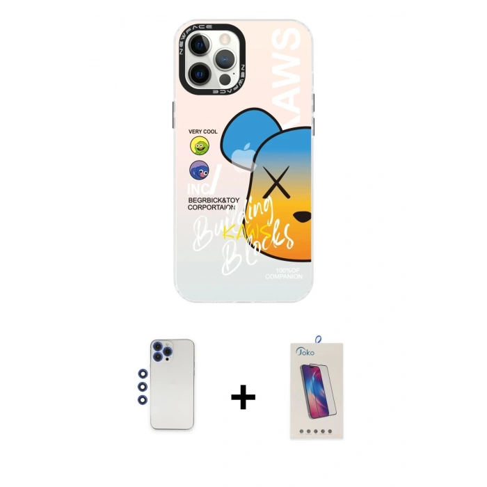 MARSİLYAN™- iPhone 12 Pro Max Kılıf Siluet Çizgi Koleksiyonu - Siyah Joko 5D Cam + Shine Kamera Lens - LT