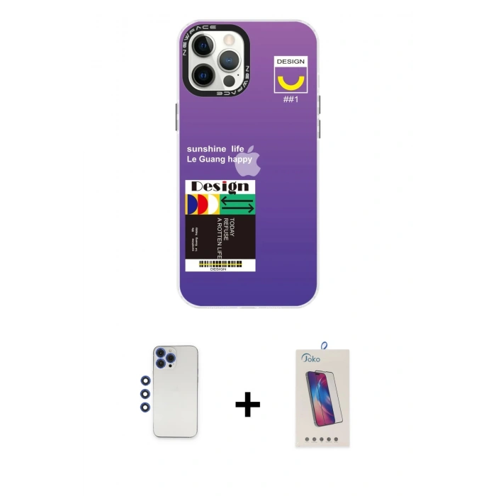 MARSİLYAN™- iPhone 12 Pro Max Kılıf Siluet Çizgi Koleksiyonu - Siyah Joko 5D Cam + Shine Kamera Lens - LT