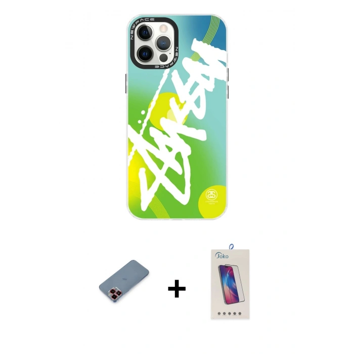 MARSİLYAN™- iPhone 12 Pro Max Kılıf Siluet Çizgi Koleksiyonu - Siyah Joko 5D Cam + Metal Kamera Lens Koruma Cam - KI