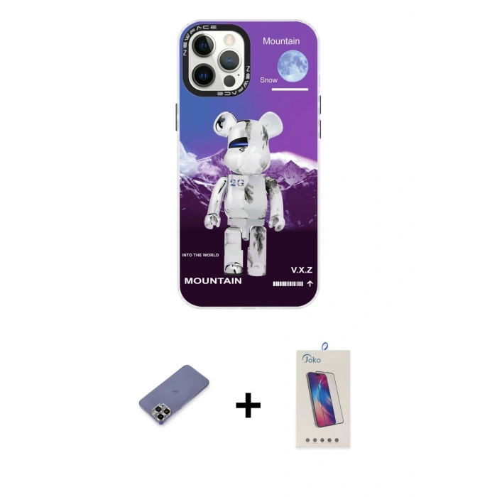 MARSİLYAN™- iPhone 12 Pro Max Kılıf Siluet Çizgi Koleksiyonu - Siyah Joko 5D Cam + Metal Kamera Lens Koruma Cam - GD