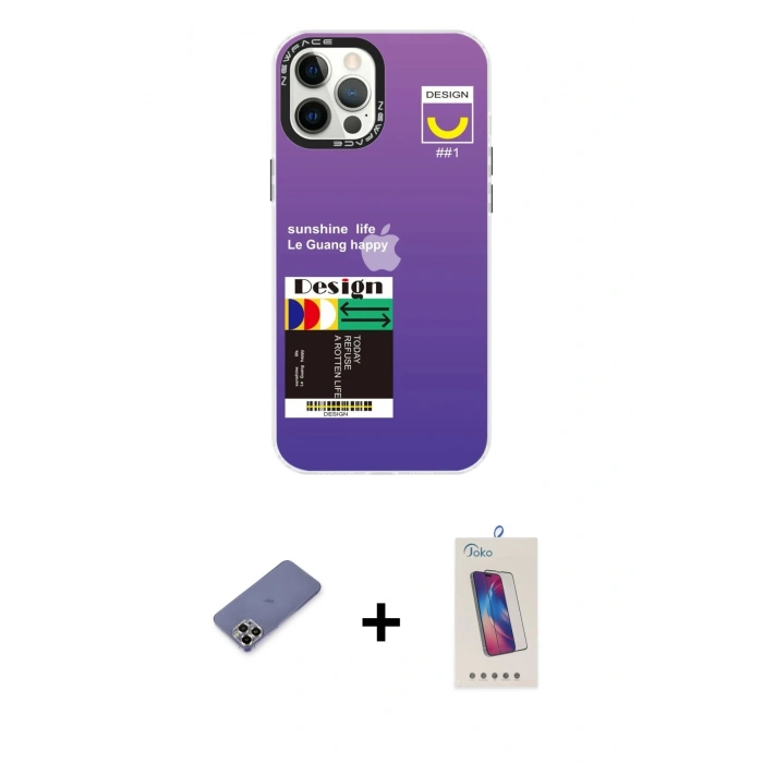 MARSİLYAN™- iPhone 12 Pro Max Kılıf Siluet Çizgi Koleksiyonu - Siyah Joko 5D Cam + Metal Kamera Lens Koruma Cam - GD