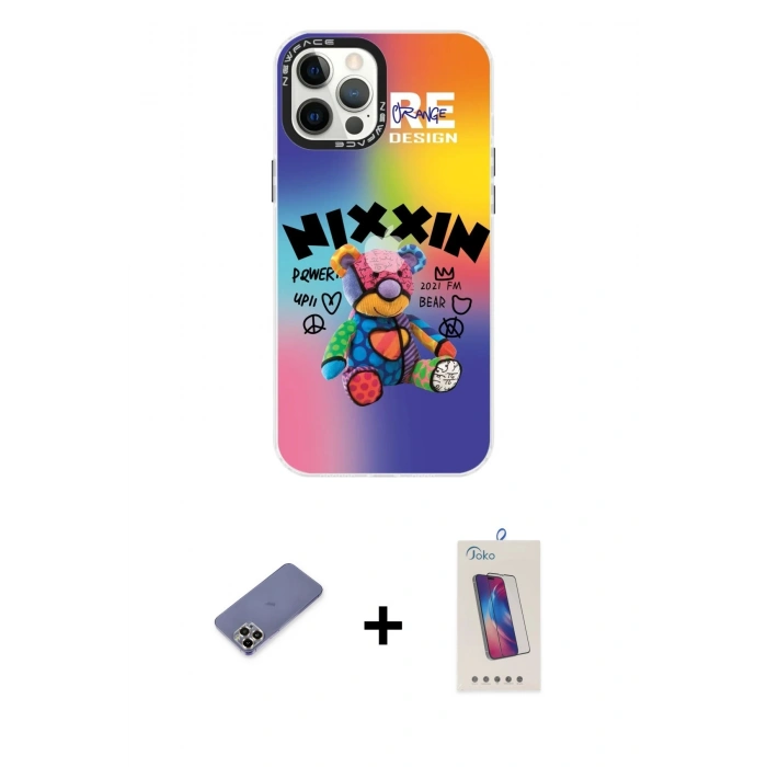 MARSİLYAN™- iPhone 12 Pro Max Kılıf Siluet Çizgi Koleksiyonu - Siyah Joko 5D Cam + Metal Kamera Lens Koruma Cam - GD