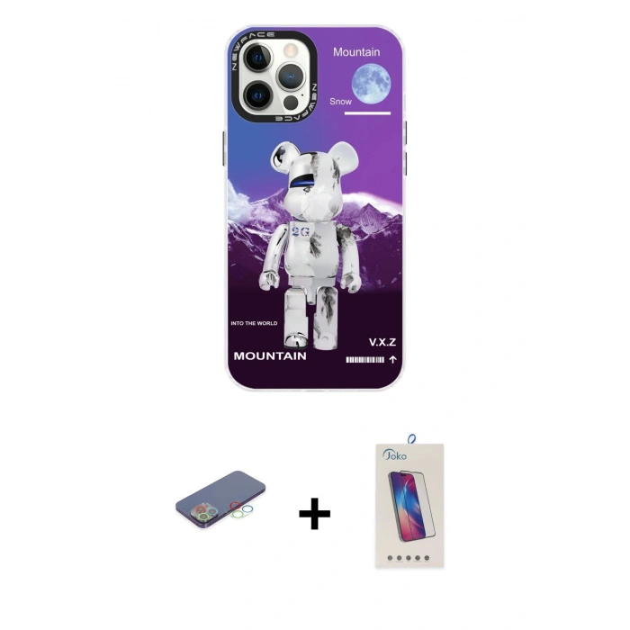 MARSİLYAN™- iPhone 12 Pro Max Kılıf Siluet Çizgi Koleksiyonu - Siyah Joko 5D Cam + Renkli Kamera Lens Koruma Cam - MI