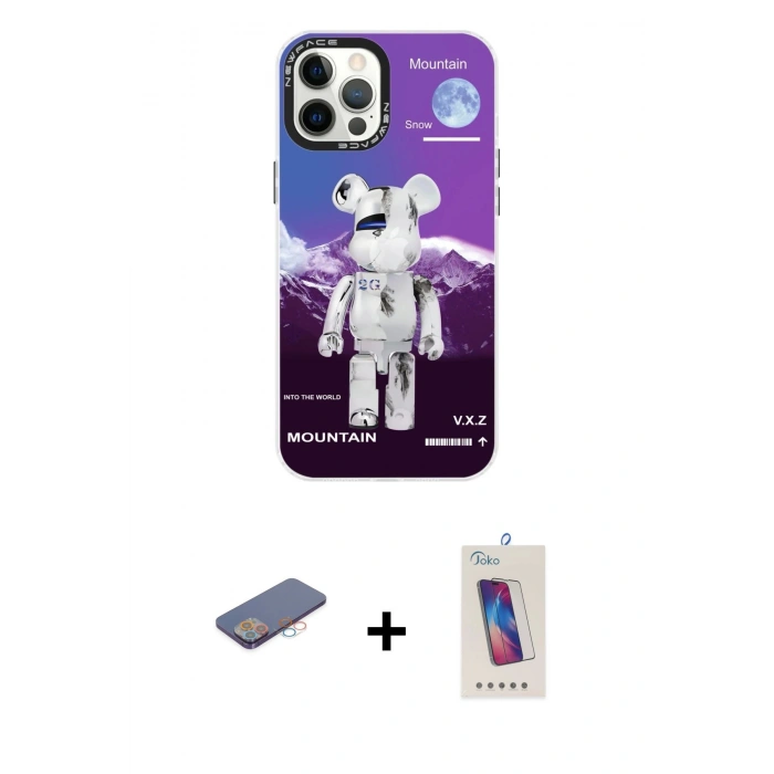 MARSİLYAN™- iPhone 12 Pro Max Kılıf Siluet Çizgi Koleksiyonu - Siyah Joko 5D Cam + Renkli Kamera Lens Koruma Cam - PE