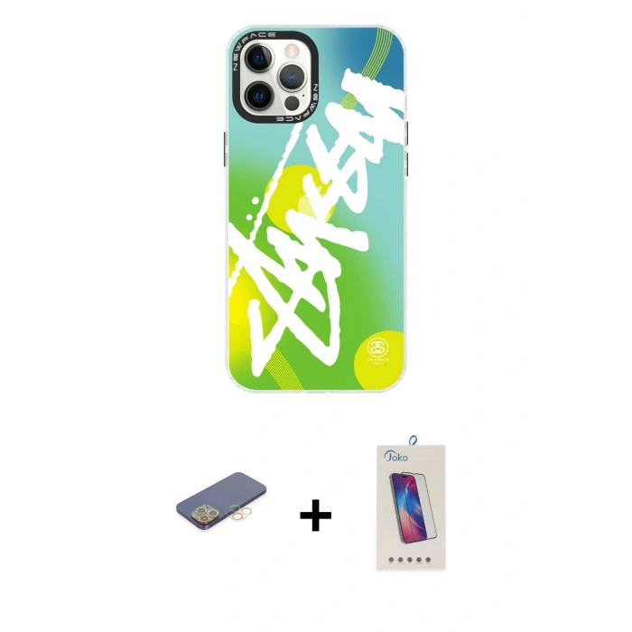 MARSİLYAN™- iPhone 12 Pro Max Kılıf Siluet Çizgi Koleksiyonu - Siyah Joko 5D Cam + Renkli Kamera Lens Koruma Cam - SI