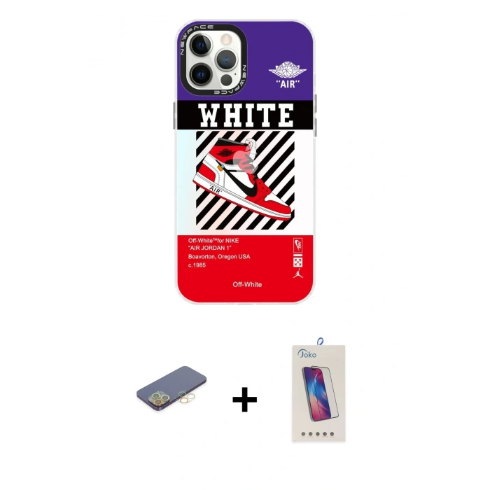 MARSİLYAN™- iPhone 12 Pro Max Kılıf Siluet Çizgi Koleksiyonu - Siyah Joko 5D Cam + Renkli Kamera Lens Koruma Cam - SI