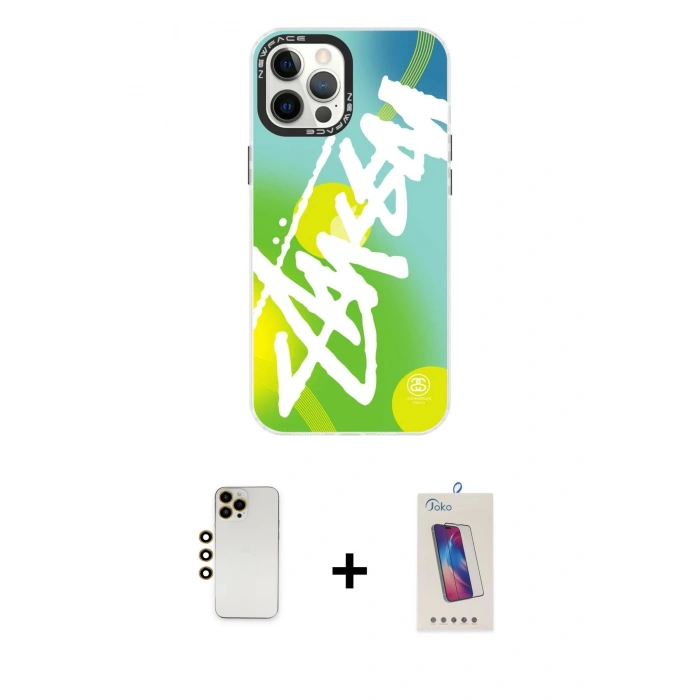 MARSİLYAN™- iPhone 12 Pro Max Kılıf Siluet Çizgi Koleksiyonu - Siyah Joko 5D Cam + Shine Kamera Lens - GD