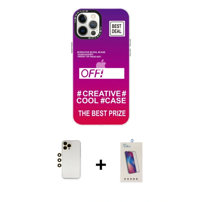 MARSİLYAN™- iPhone 12 Pro Max Kılıf Siluet Çizgi Koleksiyonu - Siyah Joko 5D Cam + Shine Kamera Lens - GD