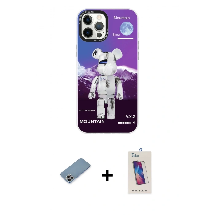 MARSİLYAN™- iPhone 12 Pro Max Kılıf Siluet Çizgi Koleksiyonu - Siyah Joko 5D Cam + Shine Kamera Lens Koruma Cam - GI