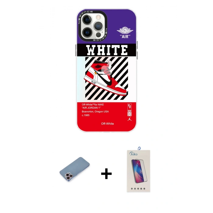 MARSİLYAN™- iPhone 12 Pro Max Kılıf Siluet Çizgi Koleksiyonu - Siyah Joko 5D Cam + Shine Kamera Lens Koruma Cam - PE