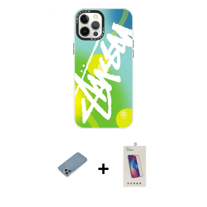 MARSİLYAN™- iPhone 12 Pro Max Kılıf Siluet Çizgi Koleksiyonu - Siyah Joko 5D Cam + Shine Kamera Lens Koruma Cam - GI