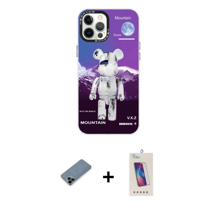 MARSİLYAN™- iPhone 12 Pro Max Kılıf Siluet Çizgi Koleksiyonu - Siyah Joko 5D Cam + Shine Kamera Lens Koruma Cam - SH