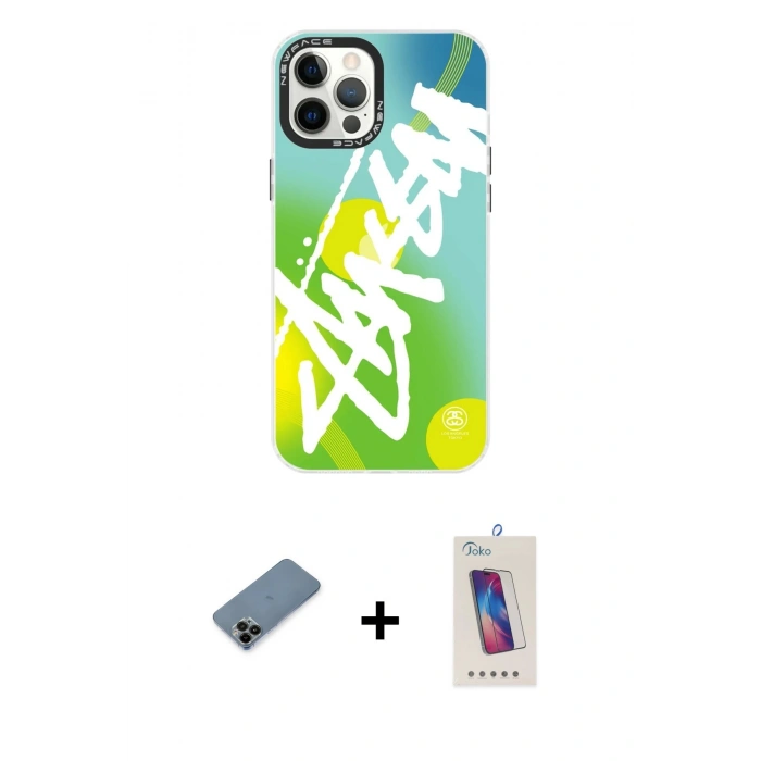 MARSİLYAN™- iPhone 12 Pro Max Kılıf Siluet Çizgi Koleksiyonu - Siyah Joko 5D Cam + Shine Kamera Lens Koruma Cam - SH
