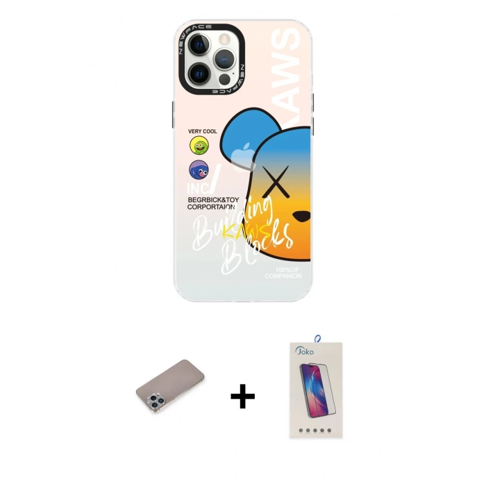 MARSİLYAN™- iPhone 12 Pro Max Kılıf Siluet Çizgi Koleksiyonu - Siyah Joko 5D Cam + Shine Kamera Lens Koruma Cam - SABE