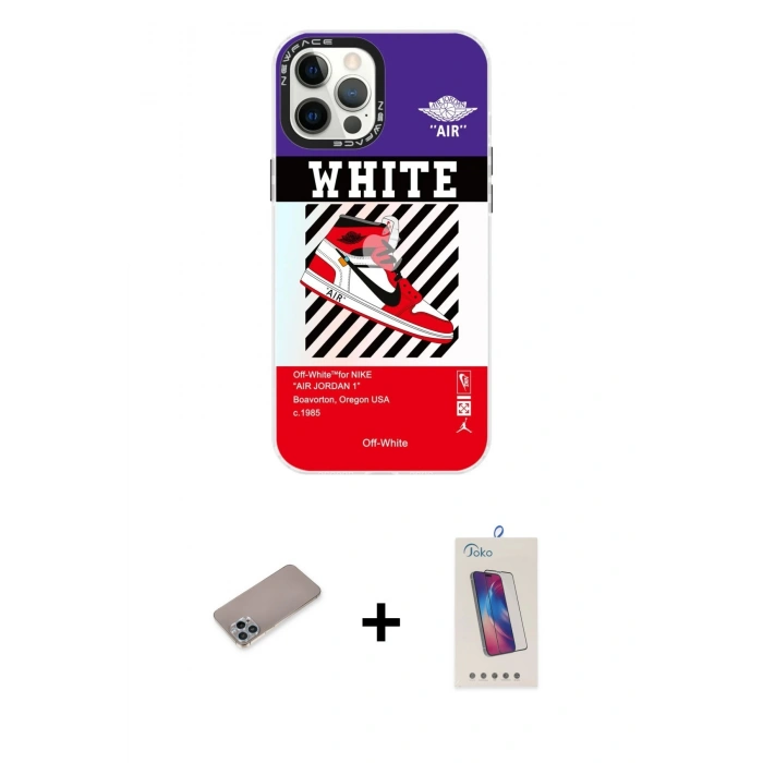 MARSİLYAN™- iPhone 12 Pro Max Kılıf Siluet Çizgi Koleksiyonu - Siyah Joko 5D Cam + Shine Kamera Lens Koruma Cam - SABE