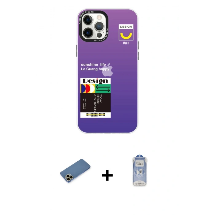 MARSİLYAN™- iPhone 12 Pro Max Kılıf Siluet Çizgi Koleksiyonu - Siyah Joko Magic 5D Cam + Gold Shine Kamera Lens Koruma Cam