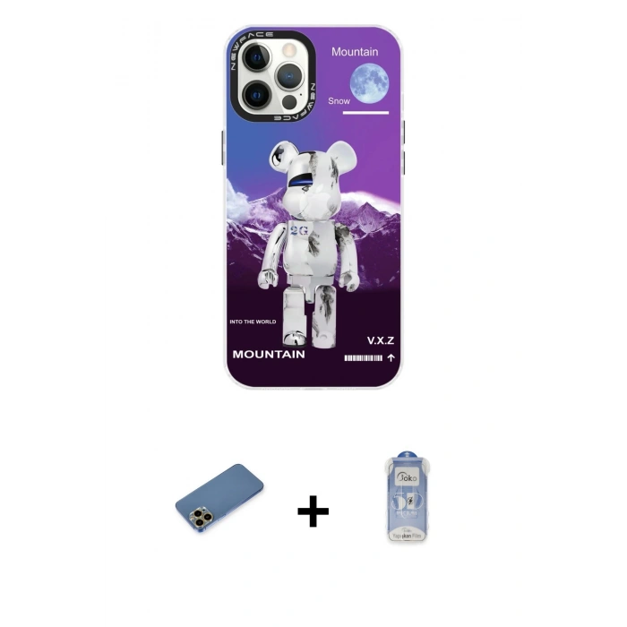 MARSİLYAN™- iPhone 12 Pro Max Kılıf Siluet Çizgi Koleksiyonu - Siyah Joko Magic 5D Cam + Gold Shine Kamera Lens Koruma Cam