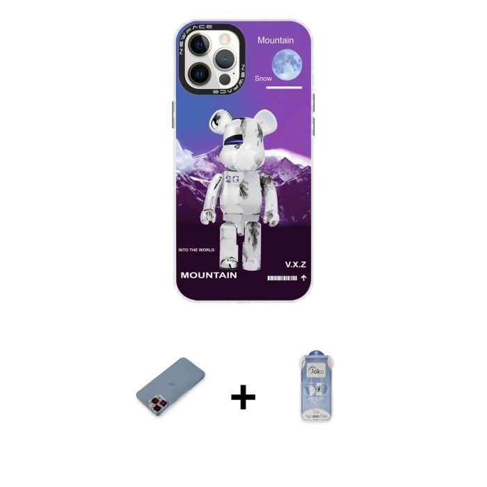 MARSİLYAN™- iPhone 12 Pro Max Kılıf Siluet Çizgi Koleksiyonu - Siyah Joko Magic 5D Cam + Kırmızı Metal Kamera Lens Koruma Cam