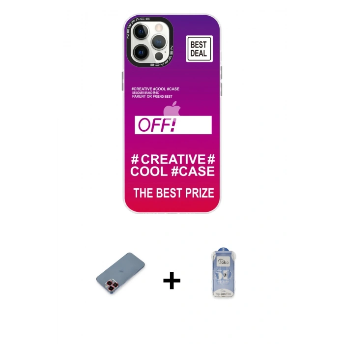 MARSİLYAN™- iPhone 12 Pro Max Kılıf Siluet Çizgi Koleksiyonu - Siyah Joko Magic 5D Cam + Metal Kamera Lens Koruma Cam - KI