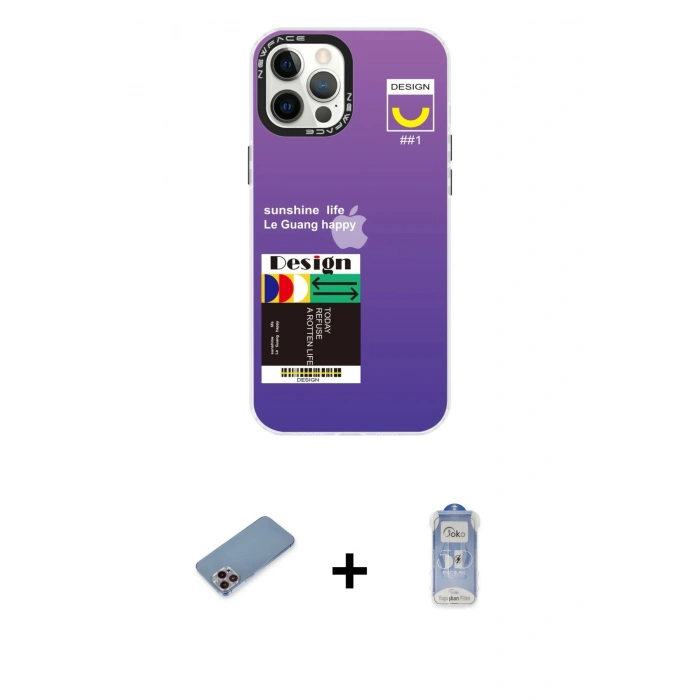 MARSİLYAN™- iPhone 12 Pro Max Kılıf Siluet Çizgi Koleksiyonu - Siyah Joko Magic 5D Cam + Pembe Shine Kamera Lens Koruma Cam