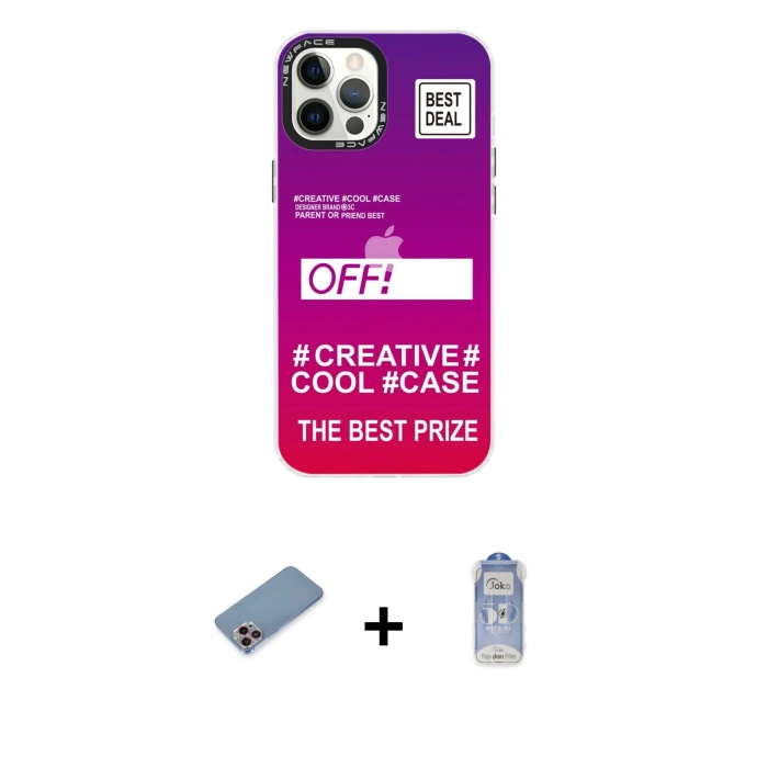 MARSİLYAN™- iPhone 12 Pro Max Kılıf Siluet Çizgi Koleksiyonu - Siyah Joko Magic 5D Cam + Pembe Shine Kamera Lens Koruma Cam