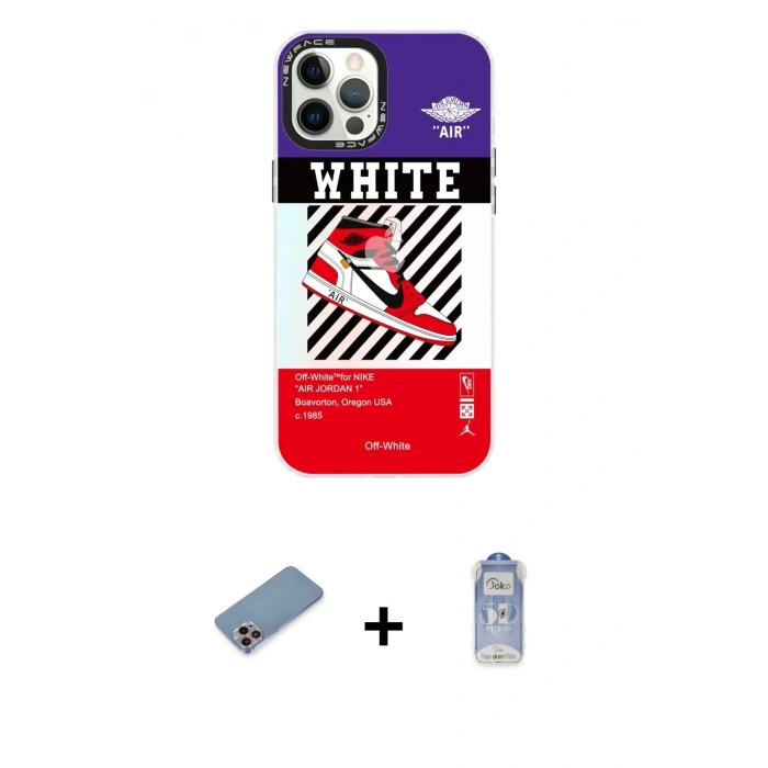 MARSİLYAN™- iPhone 12 Pro Max Kılıf Siluet Çizgi Koleksiyonu - Siyah Joko Magic 5D Cam + Pembe Shine Kamera Lens Koruma Cam