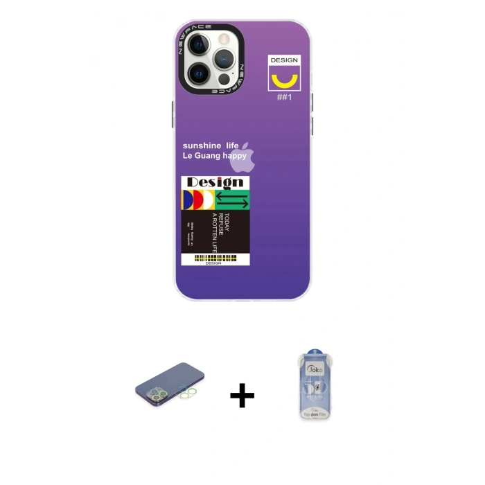 MARSİLYAN™- iPhone 12 Pro Max Kılıf Siluet Çizgi Koleksiyonu - Siyah Joko Magic 5D Cam + Renkli Kamera Lens Koruma Cam - YL