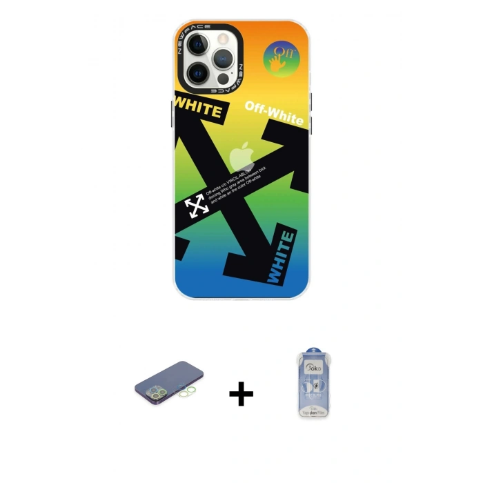 MARSİLYAN™- iPhone 12 Pro Max Kılıf Siluet Çizgi Koleksiyonu - Siyah Joko Magic 5D Cam + Renkli Kamera Lens Koruma Cam - YL