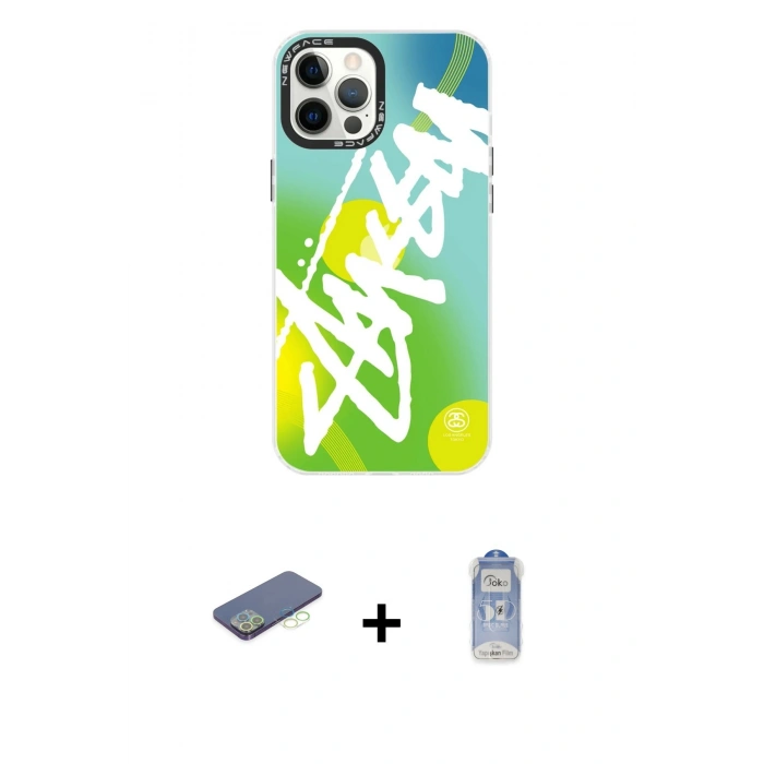 MARSİLYAN™- iPhone 12 Pro Max Kılıf Siluet Çizgi Koleksiyonu - Siyah Joko Magic 5D Cam + Renkli Kamera Lens Koruma Cam - YL