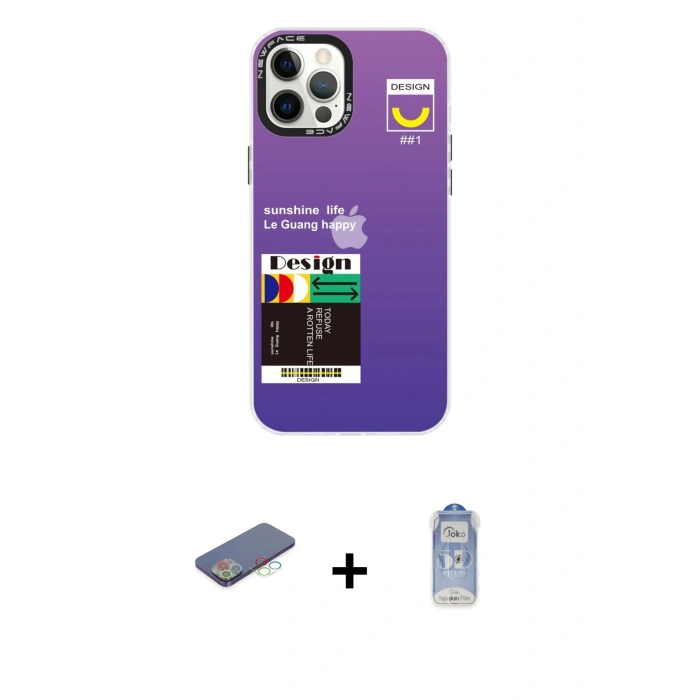 MARSİLYAN™- iPhone 12 Pro Max Kılıf Siluet Çizgi Koleksiyonu - Siyah Joko Magic 5D Cam + Renkli Kamera Lens Koruma Cam - MI