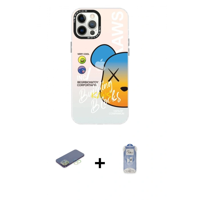 MARSİLYAN™- iPhone 12 Pro Max Kılıf Siluet Çizgi Koleksiyonu - Siyah Joko Magic 5D Cam + Renkli Kamera Lens Koruma Cam - YL