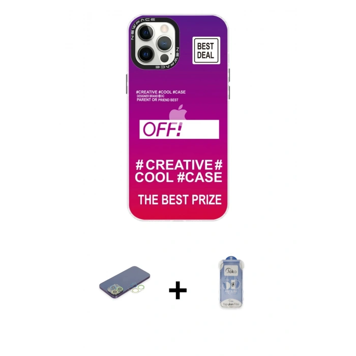 MARSİLYAN™- iPhone 12 Pro Max Kılıf Siluet Çizgi Koleksiyonu - Siyah Joko Magic 5D Cam + Renkli Kamera Lens Koruma Cam - YL