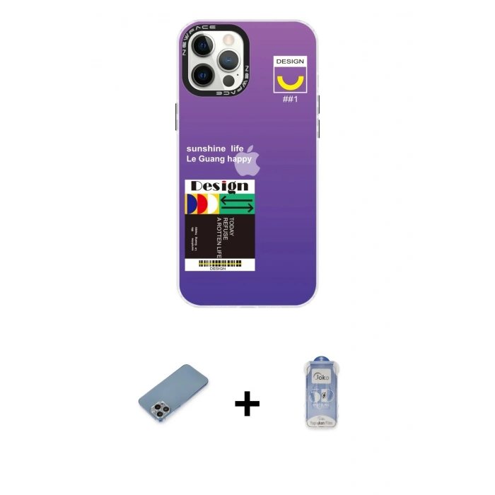 MARSİLYAN™- iPhone 12 Pro Max Kılıf Siluet Çizgi Koleksiyonu - Siyah Joko Magic 5D Cam + Shine Kamera Lens Koruma Cam - GI