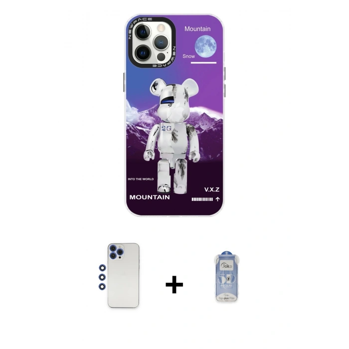 MARSİLYAN™- iPhone 12 Pro Max Kılıf Siluet Çizgi Koleksiyonu - Siyah Joko Magic 5D Cam + Shine Kamera Lens - LT