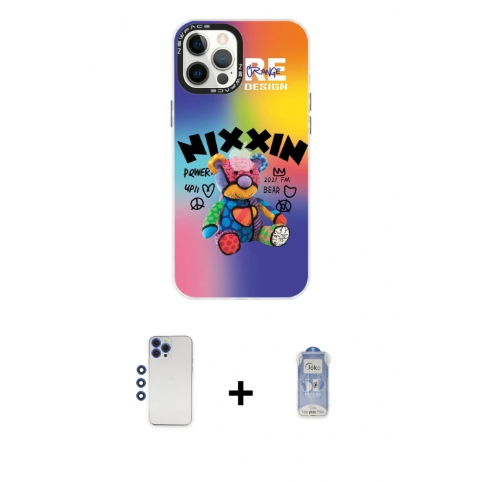 MARSİLYAN™- iPhone 12 Pro Max Kılıf Siluet Çizgi Koleksiyonu - Siyah Joko Magic 5D Cam + Shine Kamera Lens - LT