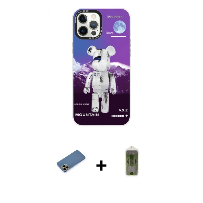 MARSİLYAN™- iPhone 12 Pro Max Kılıf Siluet Çizgi Koleksiyonu - Siyah Joko Magic 5D Hayalet Cam + Gold Shine Kamera Lens Koruma Cam