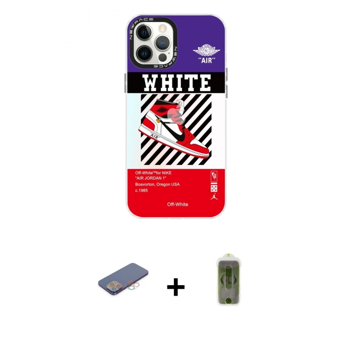 MARSİLYAN™- iPhone 12 Pro Max Kılıf Siluet Çizgi Koleksiyonu - Siyah Joko Magic 5D Hayalet Cam + Pembe Renkli Kamera Lens Koruma Cam